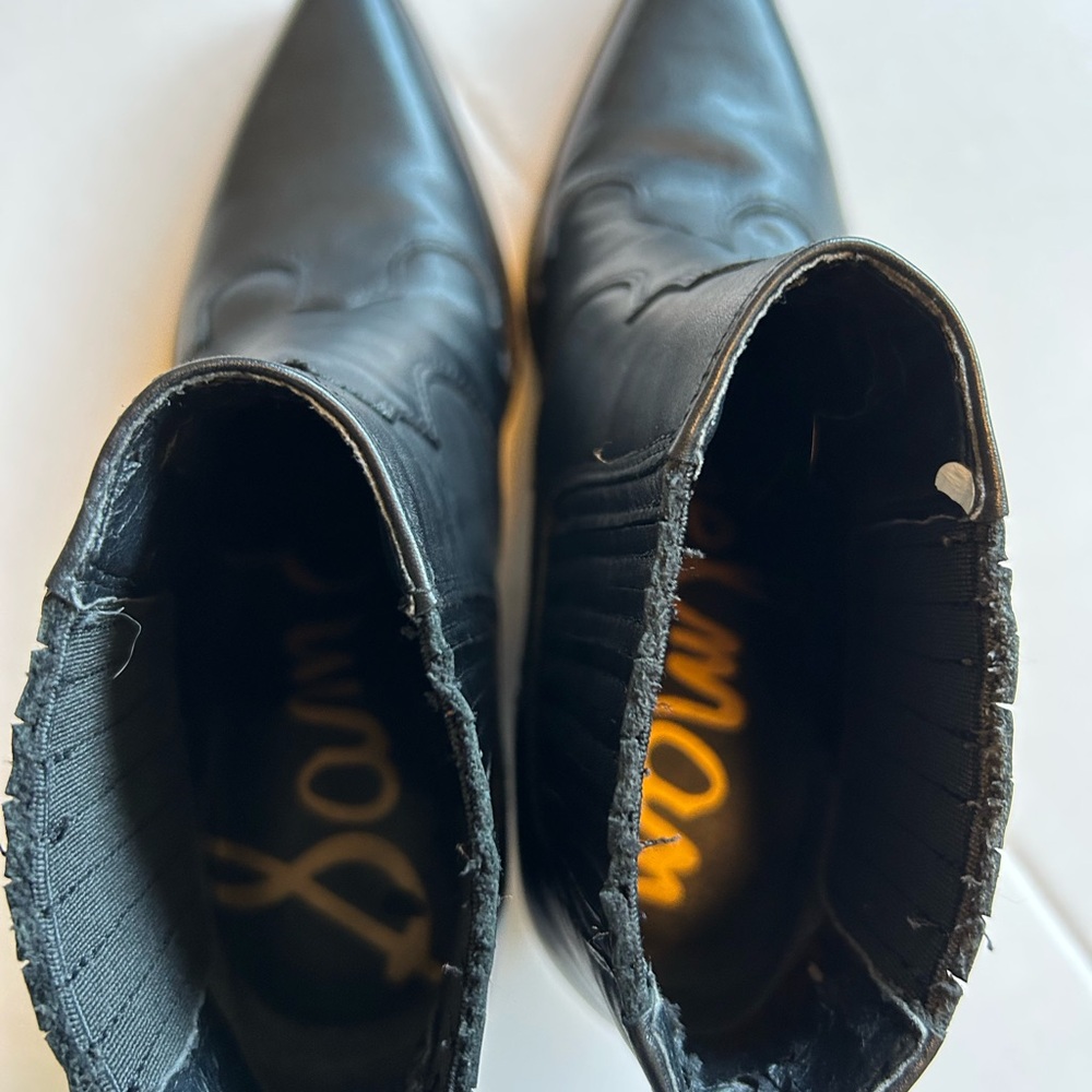 Sam Edelman Winona Western Ankle Pointed Toe Black Leather Booties Size 5 - Picture 7 of 9